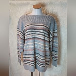 Liz Claiborne  Sweater 0X Striped Long Sleeve Women's Multicolor Cardigan Knit